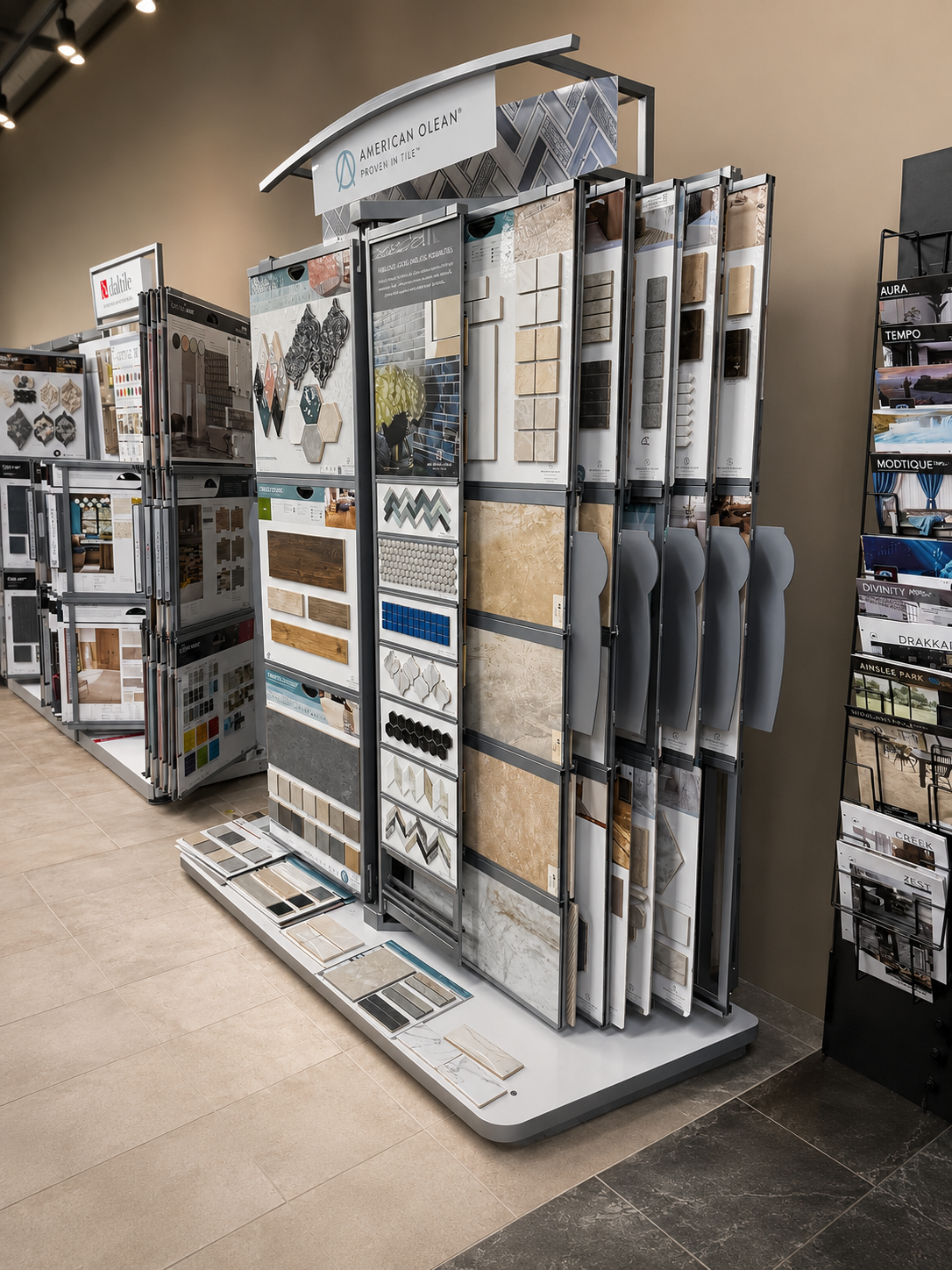 Jaynes Flooring showroom display with commercial flooring samples